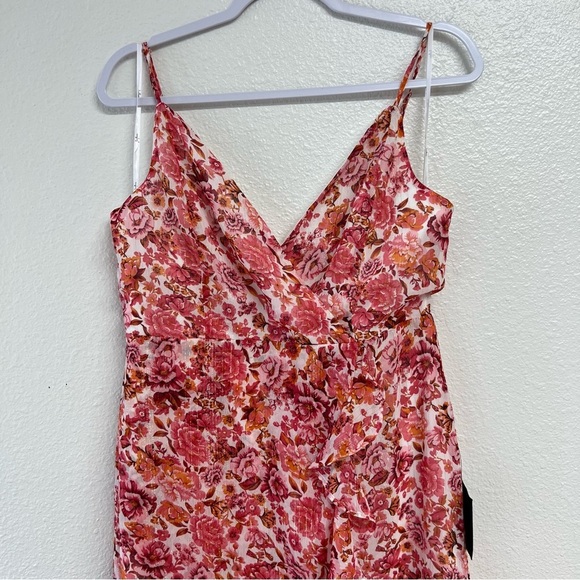 Lulus Always Enchanting Pink Floral Metallic Ruffled High-Low Dress Size Large - Picture 11 of 16